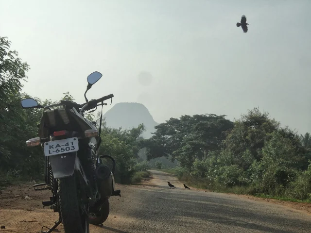 The biker setting off early morning for the trek