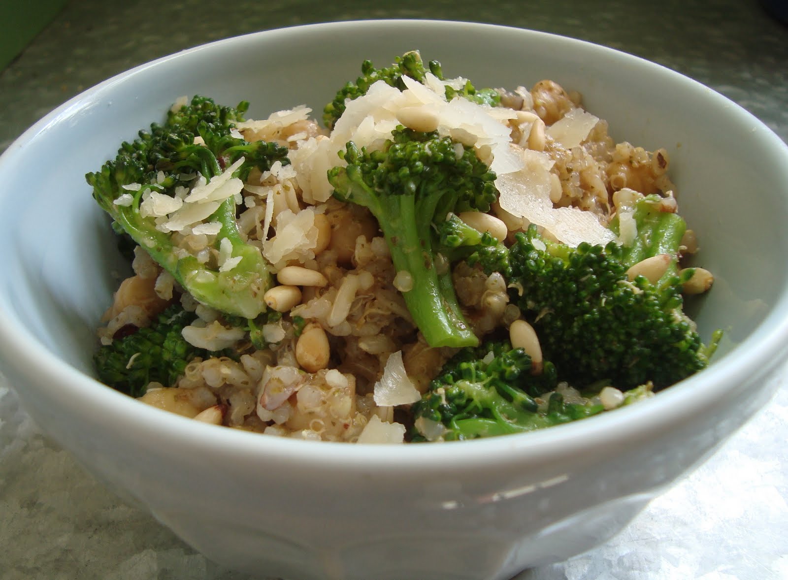 Cooking w Claudine Broccoli, Beans and Pesto Rice with Pine Nuts and Parmesan