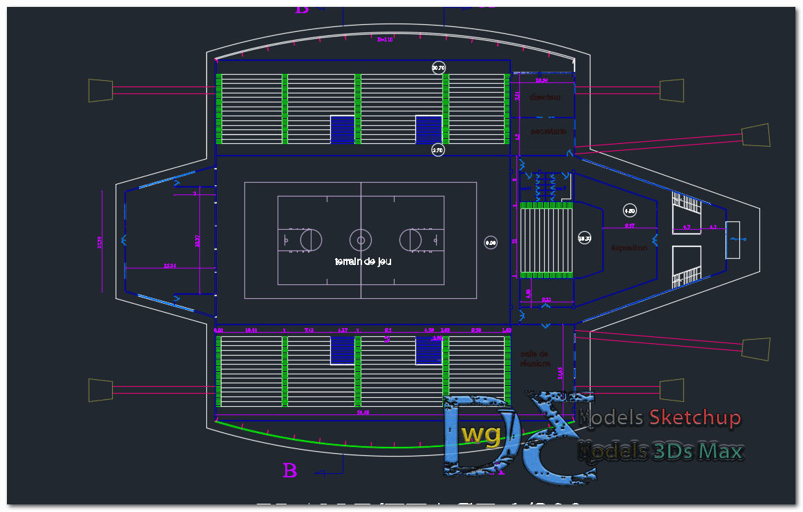 Gym sports Hall Archinew Free Dwg file Blocks Cad autocad architecture. Archinew 3D Dwg