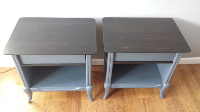 Mid Century Modern Nightstands Makeover gray and ebony stain