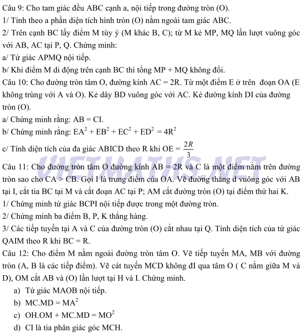 bốn bài tập Toán lớp 9 phần Hình học ôn thi vào lớp 10 đặc biệt bài tập toán lớp 9 hình học, cac bai tap toan lop 9 phan hinh hoc