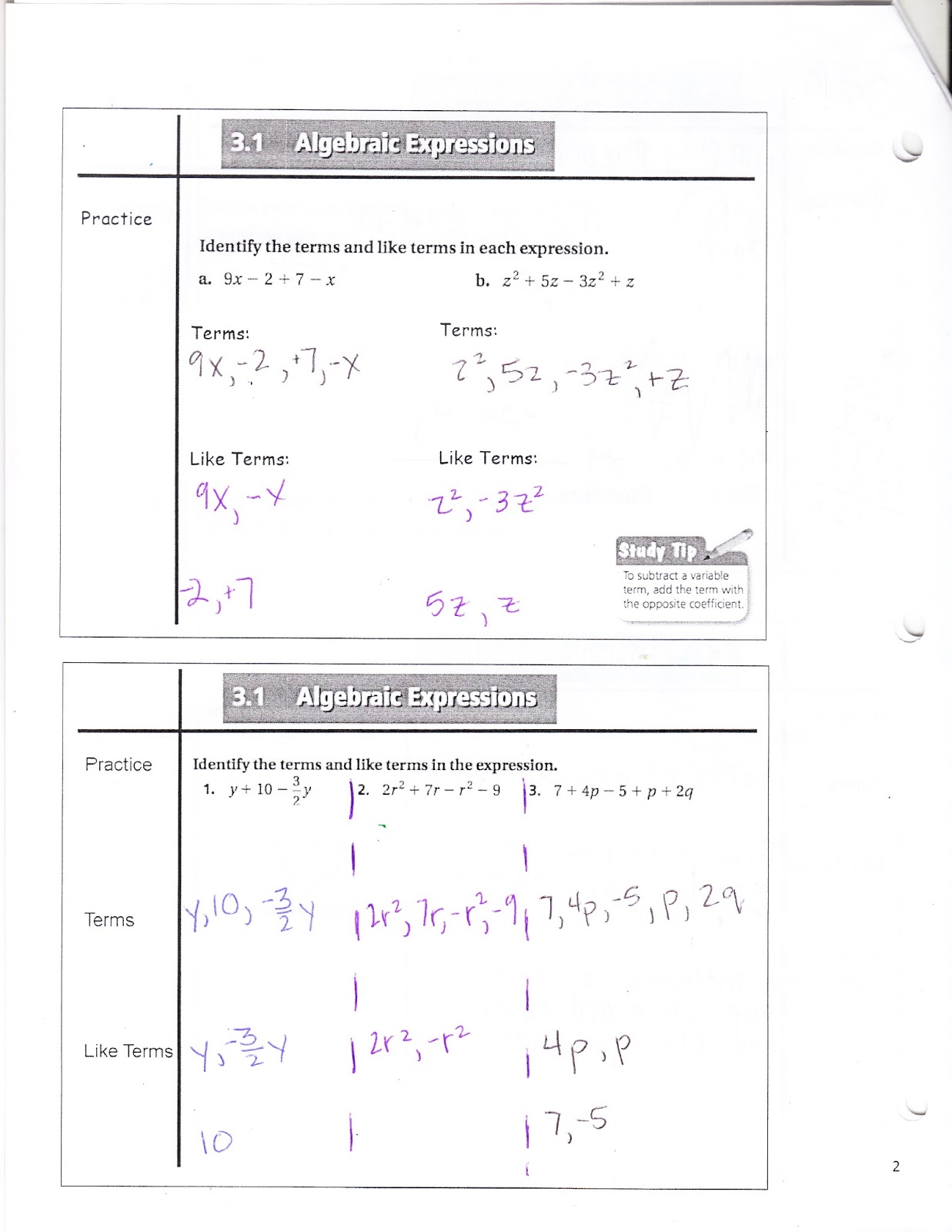 Ms. Jean's Classroom Blog: 3.1 Algebraic Expressions