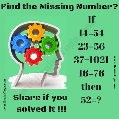If 14=54, 23=56, 37=1021, 16=76 Then 52=?. Can you solve this Logic Maths Reasoning Puzzle for Kids?