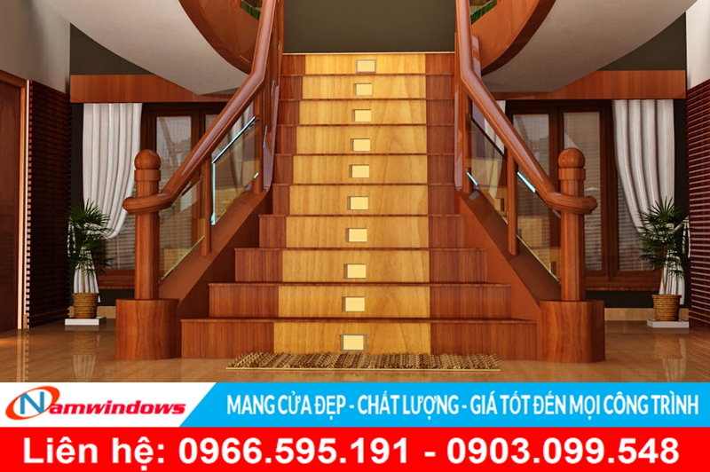 Cầu thang gỗ sử dụng cho biệt thự hoặc tiền sảnh Cầu thang gỗ sử dụng cho biệt thự hoặc tiền sảnh