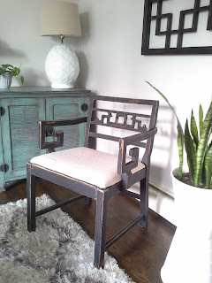 Greek key chair distressed black