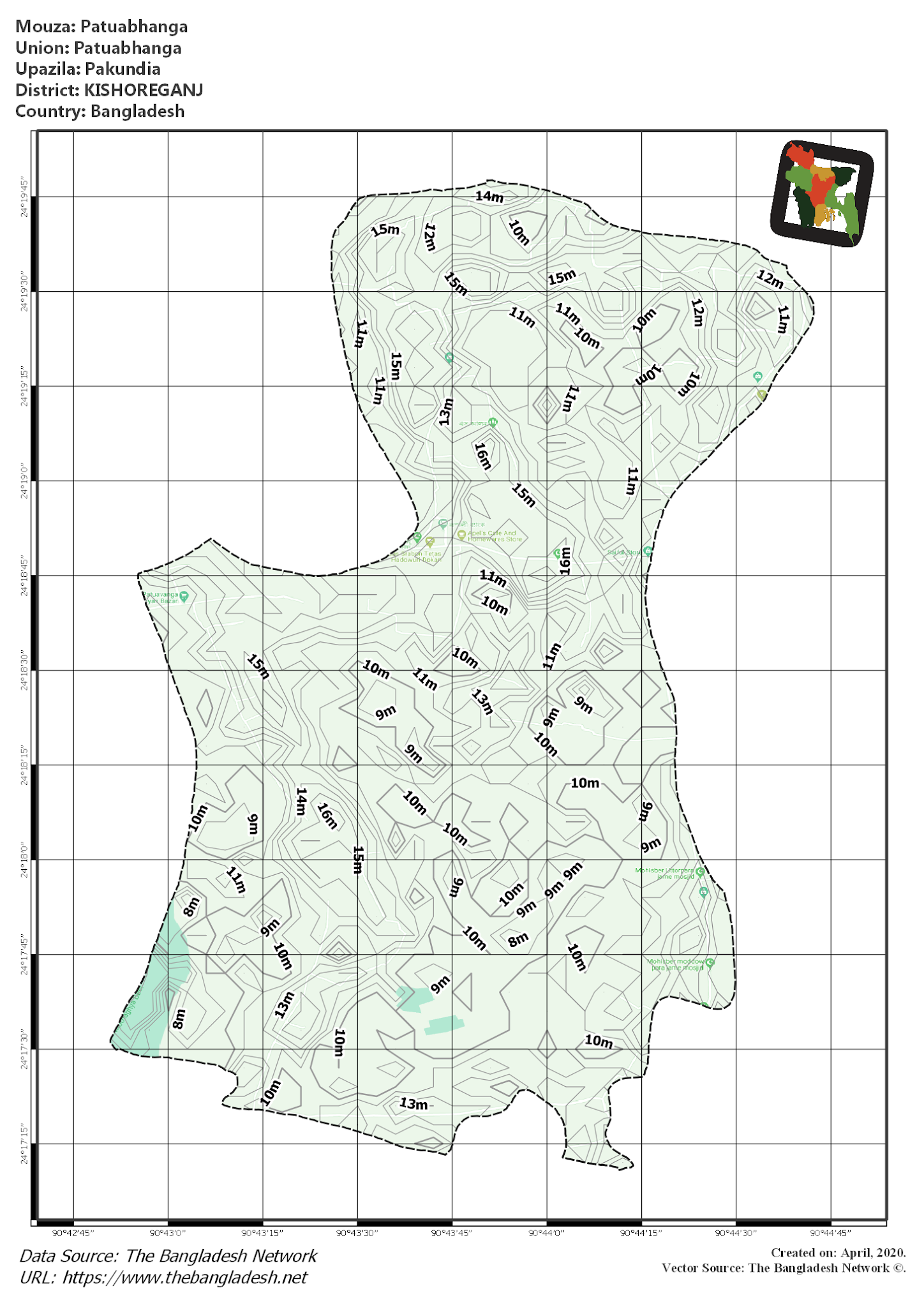 Map of Patuabhanga Mouza of Pakundia Upazila, KISHOREGANJ, Bangladesh.