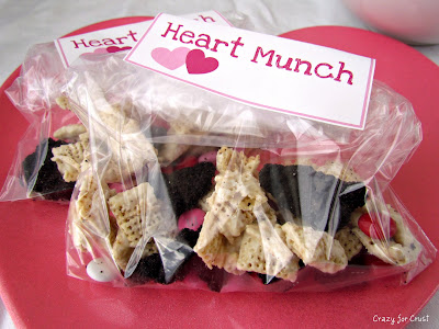 chex mix made with oreo crust in baggies with tag on heart plate 