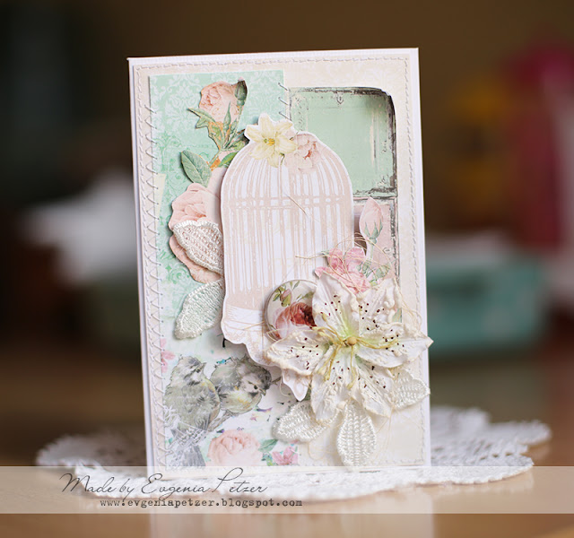 Shabby chic card by Evgenia Petzer using Madeleine collection by Bo Bunny