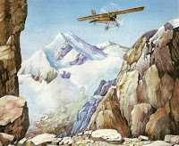 Avión de Jorge Chávez en pleno vuelo Dibujo del vuelo de Jorge Chávez pasando los Alpes a colores
