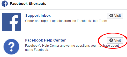 Facebook help center
