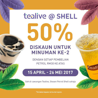 Tealive Asia Half Price Second Drink Shell Petrol Station Discount Promo