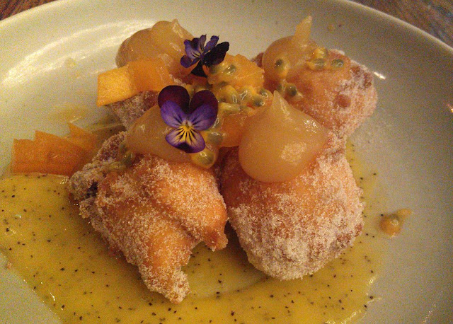 Rosie - mini doughnuts with passionfruit curd and peach