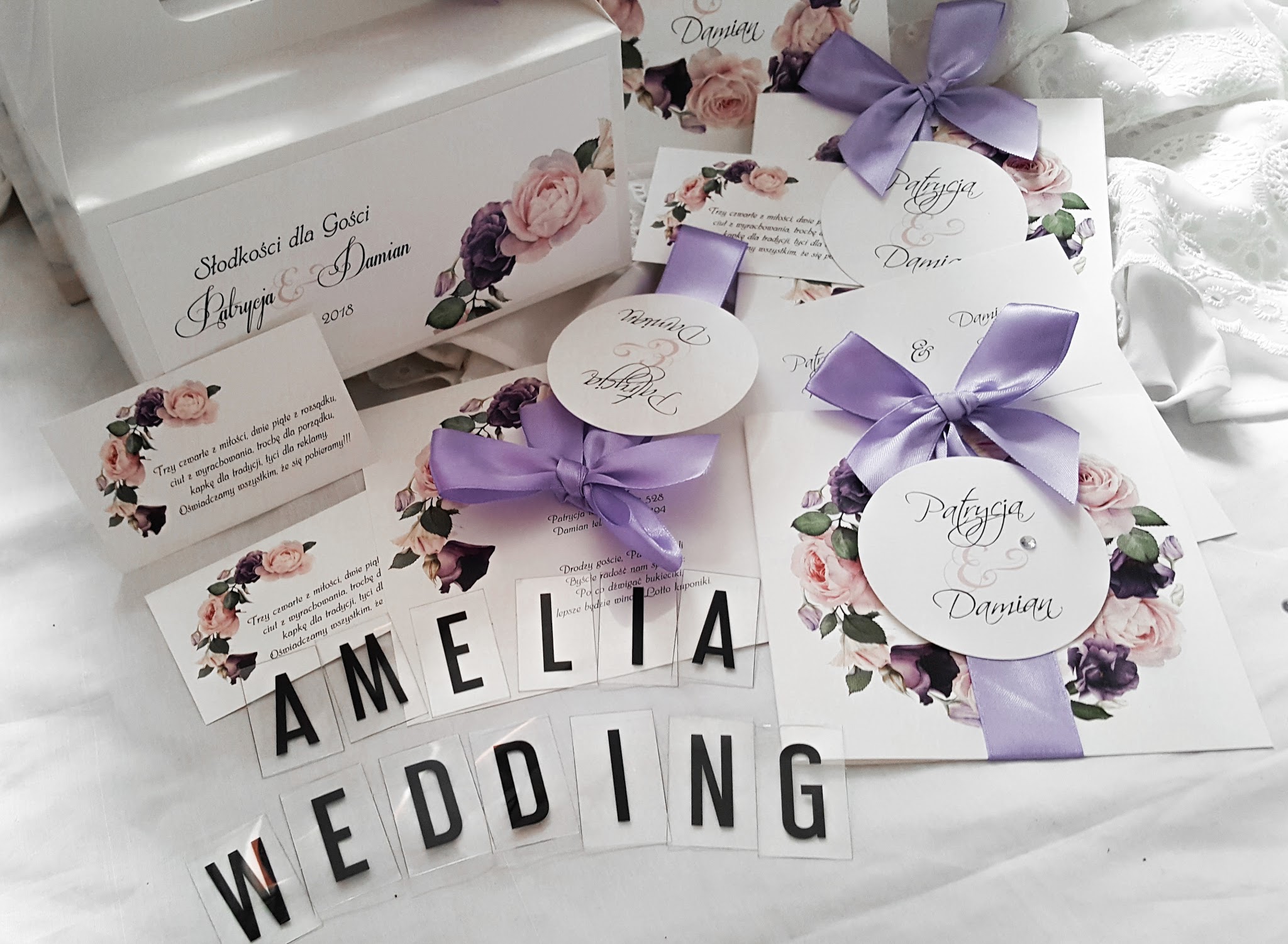 ŚLUB - ZAPROSZENIA ŚLUBNE I PUDEŁKA NA CIASTO DLA GOŚCI AMELIA WEEDING