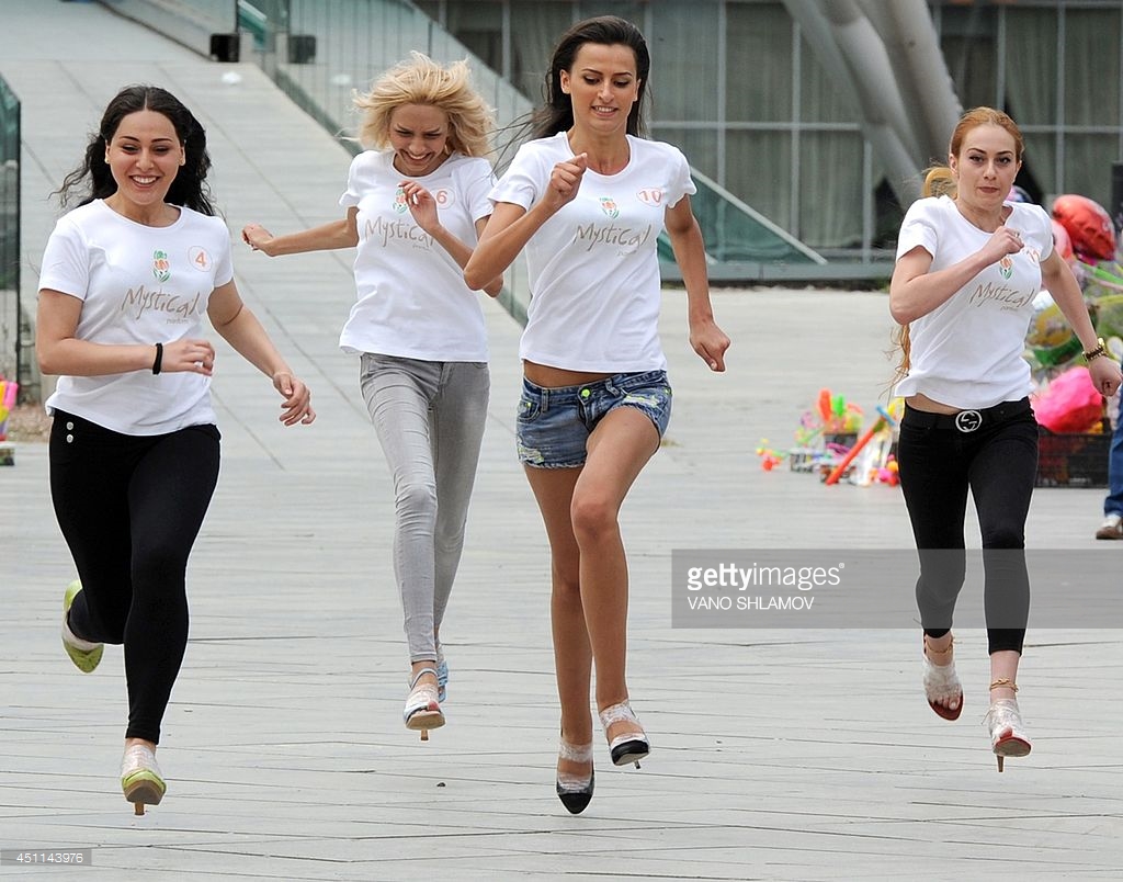Georgian Young Women Run A 50 Metre Race In High Heels In Tbilisi On June 24 2014 To Parti Te In The Race Women Must Wear Heels 7 Cm Tall Georgian Young Women Run A 50 Metre Race In High Heels In Tbilisi On June 24 2014 To Parti Te In The Race Women Must Wear Heels 7 Cm Tall