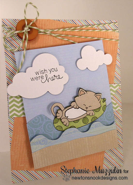 Fun kitty beach card by Stephanie Muzzulin using Newton's Summer Vacation Cat Stamp set by Newton's Nook Designs