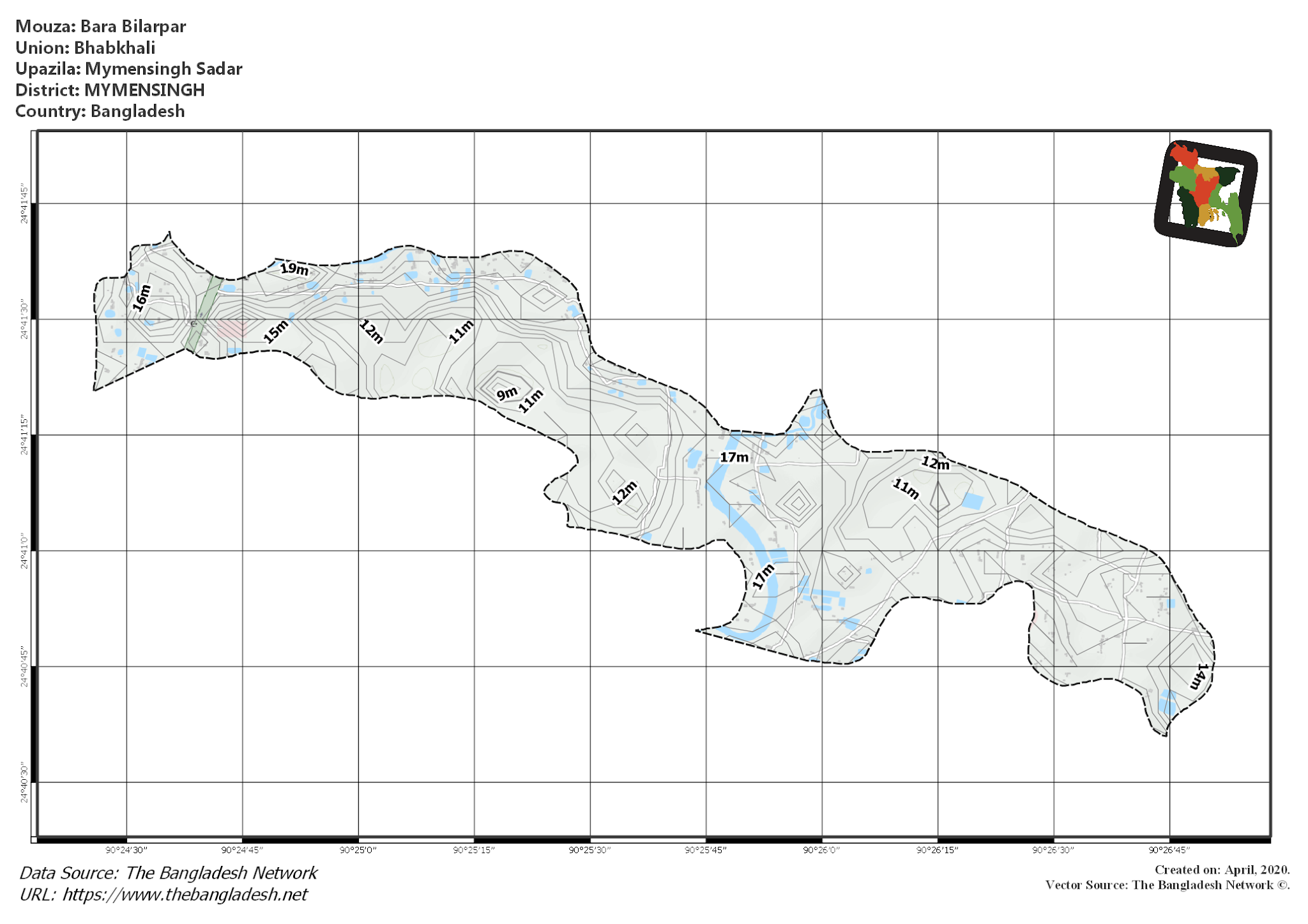 Map of Bara Bilarpar Mouza of Mymensingh Sadar Upazila, MYMENSINGH, Bangladesh.