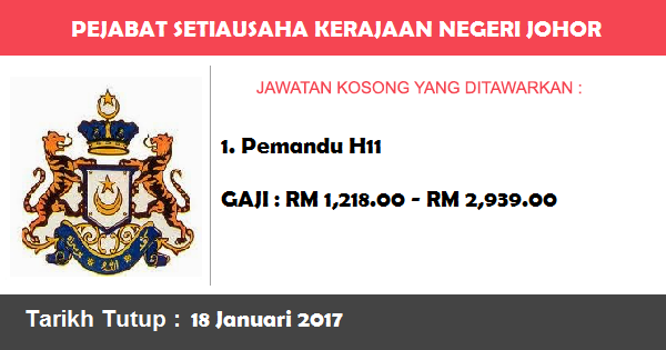 Jawatan Kosong di Pejabat Setiausaha Kerajaan Negeri Johor Jawatan Kosong di Pejabat Setiausaha Kerajaan Negeri Johor