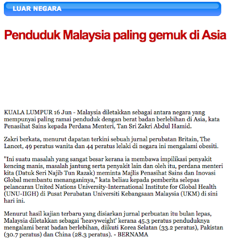 Penduduk Malaysia Gemuk