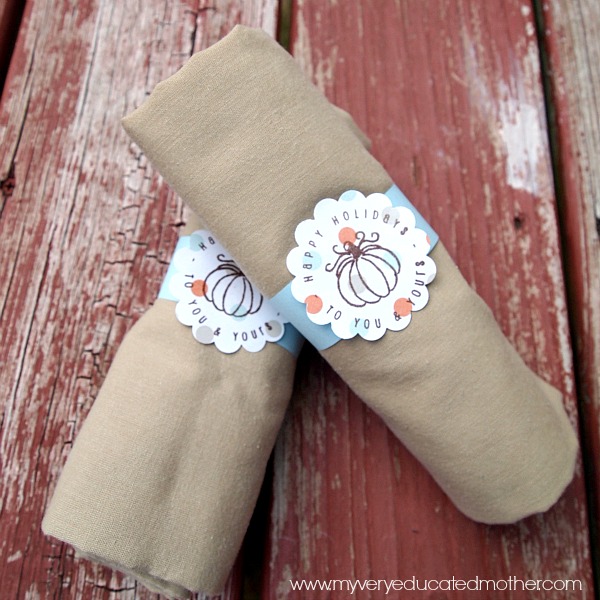 11 Thanksgiving Table Decor Ideas featuring Stamped Napkin Rings from MVEMother
