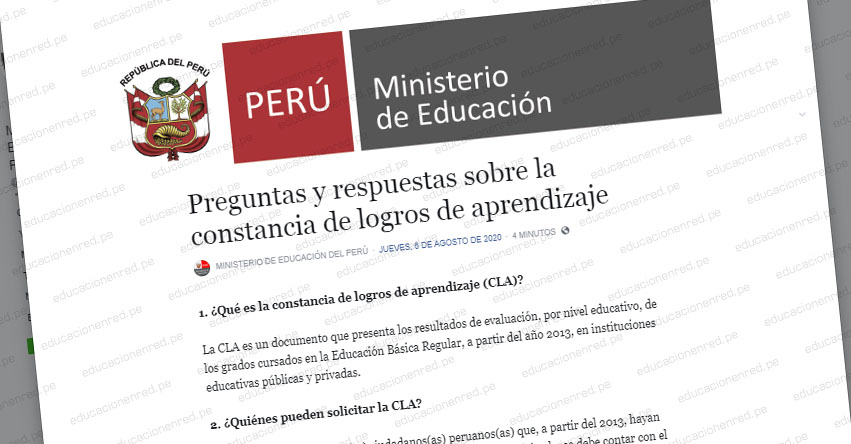 MINEDU: Resultados de Evaluación por Nivel Educativo. Preguntas y respuestas sobre la constancia de logros de aprendizaje MINEDU: Resultados de Evaluación por Nivel Educativo. Preguntas y respuestas sobre la constancia de logros de aprendizaje