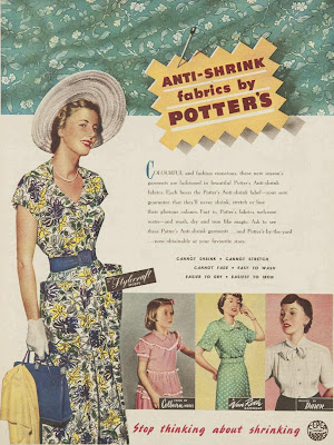 anti-shrink fabric ad from 1950