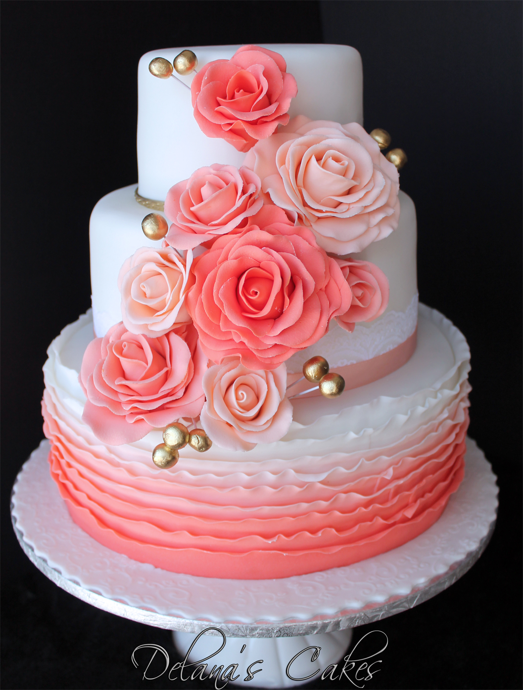 Delana's Cakes Coral ombre Wedding Cake
