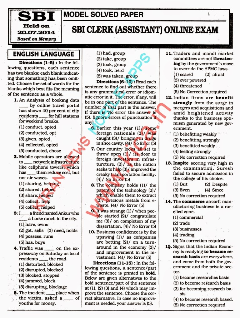 Sbi Clerk Previous Papers Questions Pdf