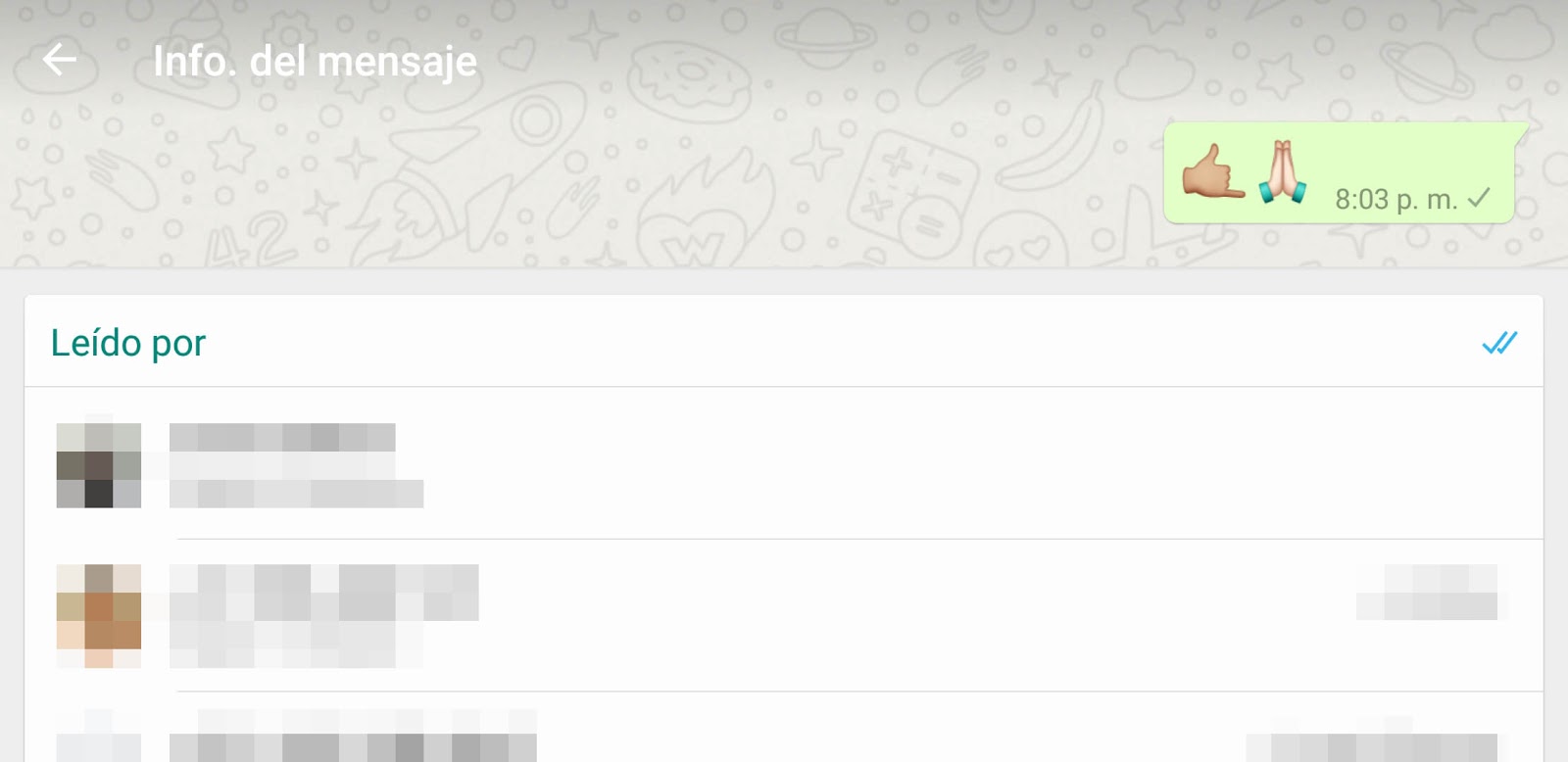 Un menú en WhatsApp, que muestra quién ha leído tu mensaje