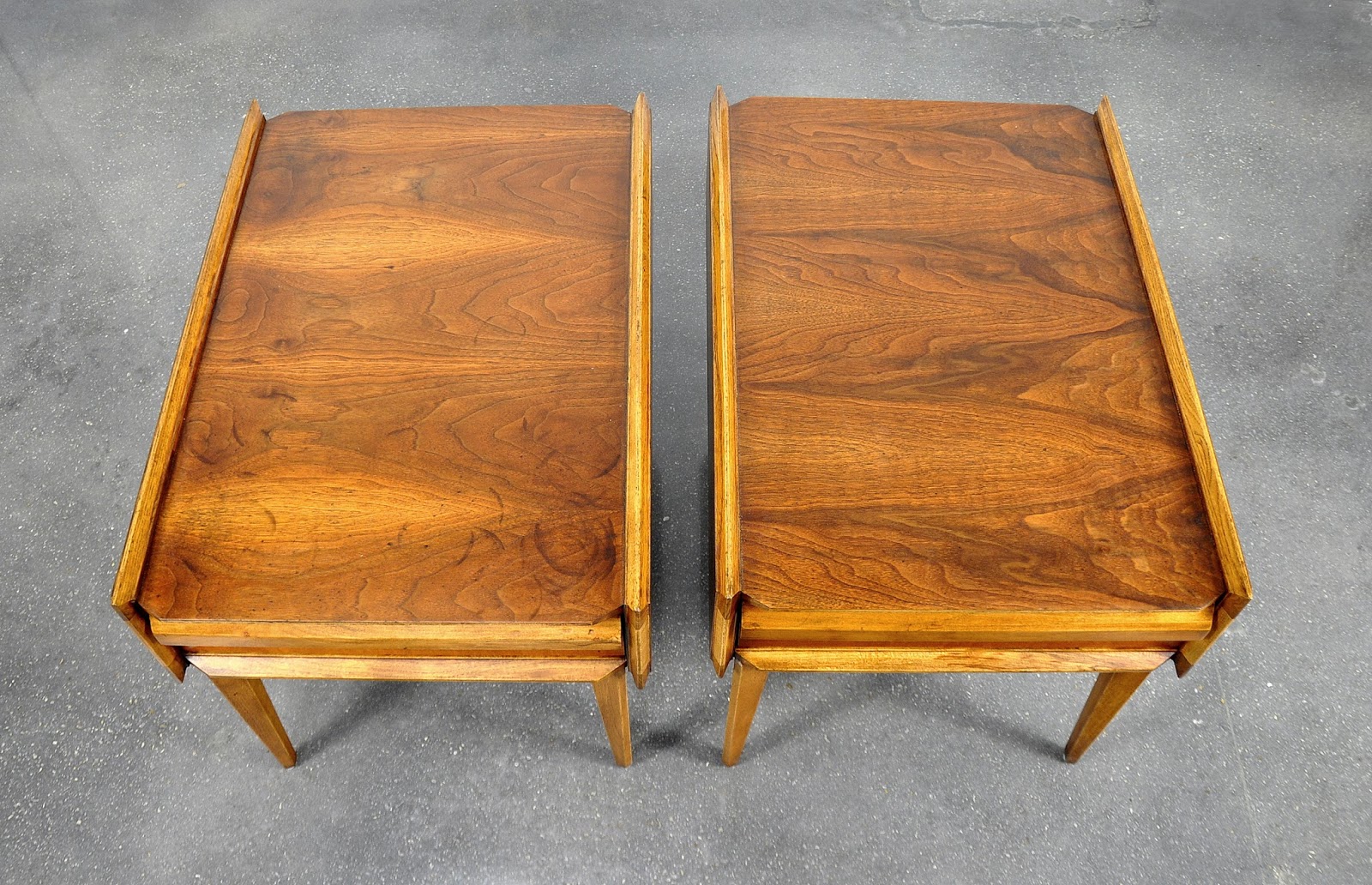 SELECT MODERN Pair of Lane First Edition Walnut and Pecan Side, End or