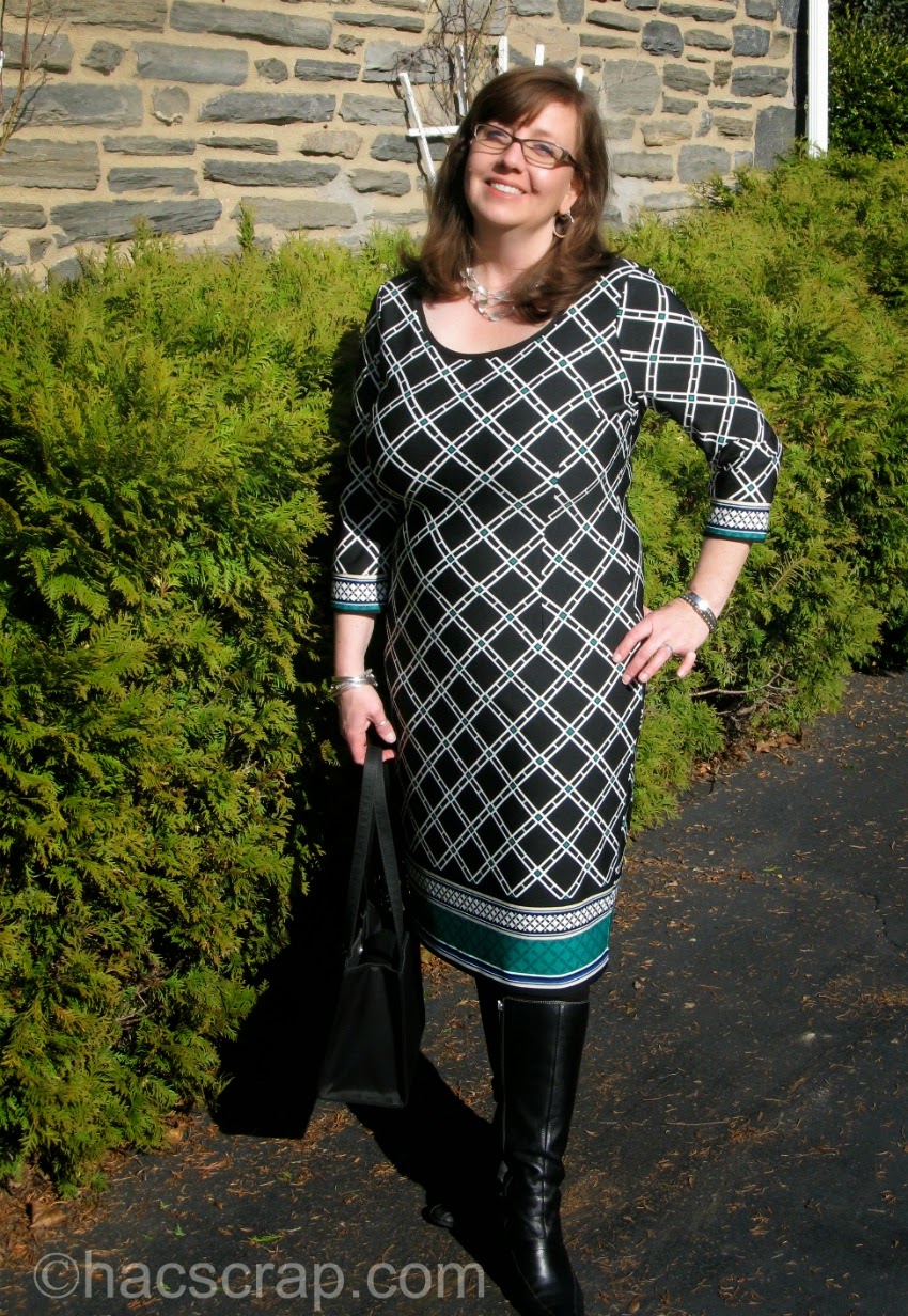 Print Dress with Black Boots MidLife Mom Style | My Scraps