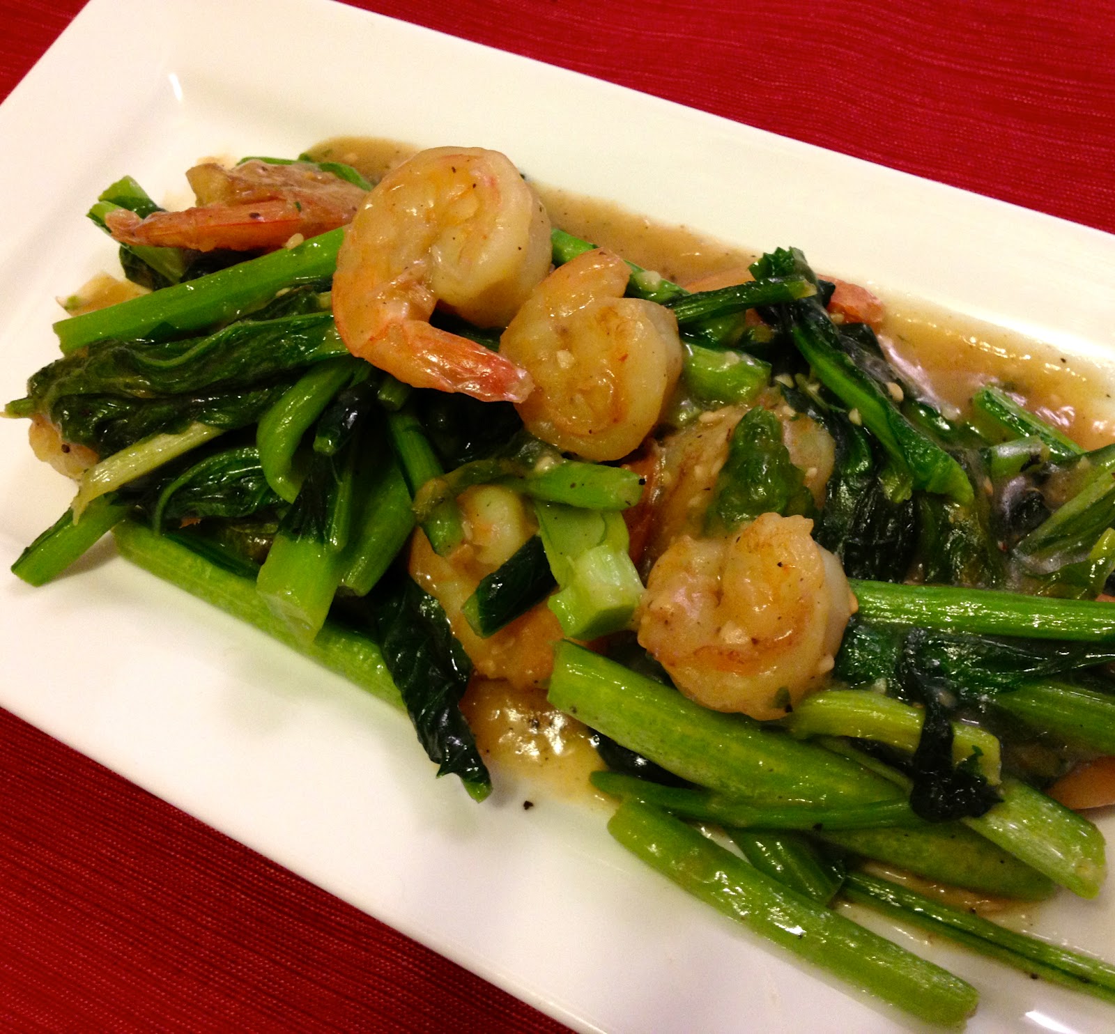 Poppin' kitchen Stirfried Japanese mustard spinach and shrimp with