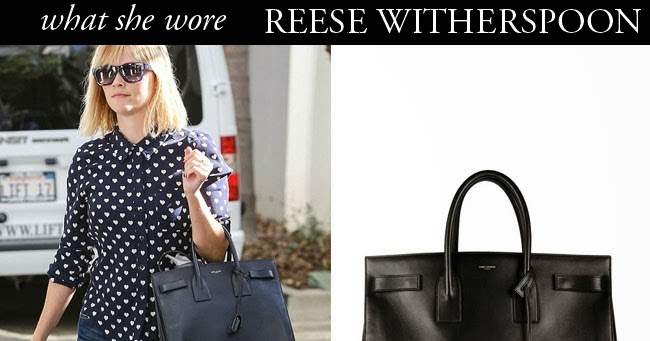 WHAT SHE WORE: Reese Witherspoon with black leather Saint Laurent bag ...
