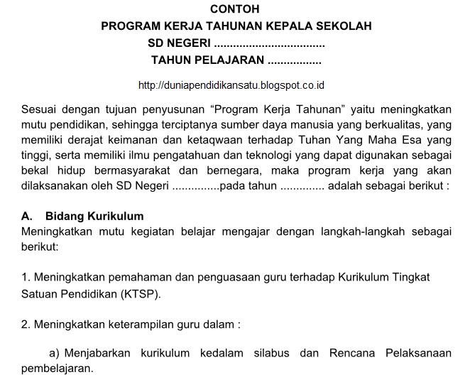 Contoh Program Kerja Tahunan Kepala Sekolah SD,SMP,SMA Terbaru 2017/
