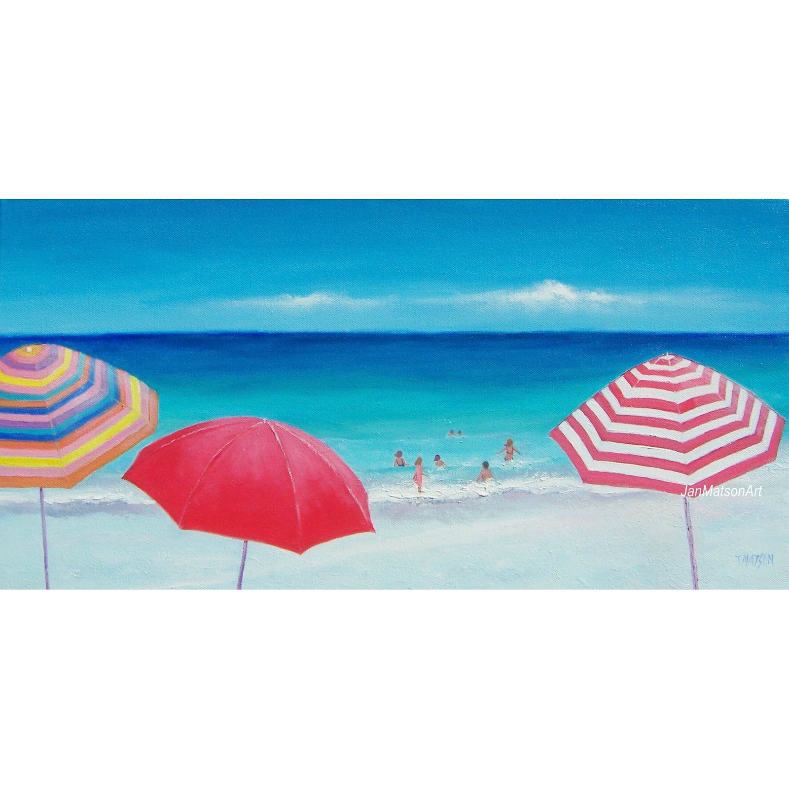 Jan Matson Art Etsy Art Beach Scenes, 'Umbrellas'