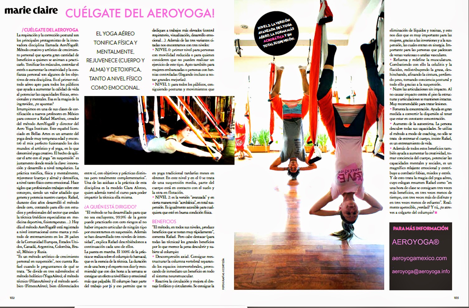 Pilates Aéreo , AeroYoga®: yoga aéreo en prensa Marie Claire México latino América