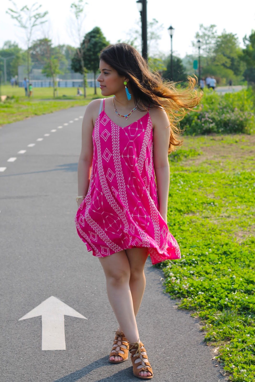 summer, dress, fuchsia, summer dress, fuchsia dress, fashion, style, shopthemint, the mint julep boutique, bright, bauble bar, jcpenney, lace up sandals, new york, blogger, colorful, beautiful, boutique, sandals, 