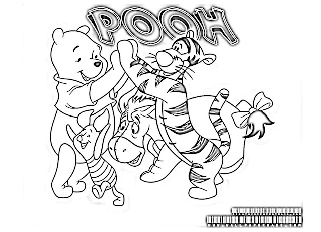 Animal pictures black and white for coloring - gambar mewarnai harimau, beruang, keledai, winnie the pooh hitam putih