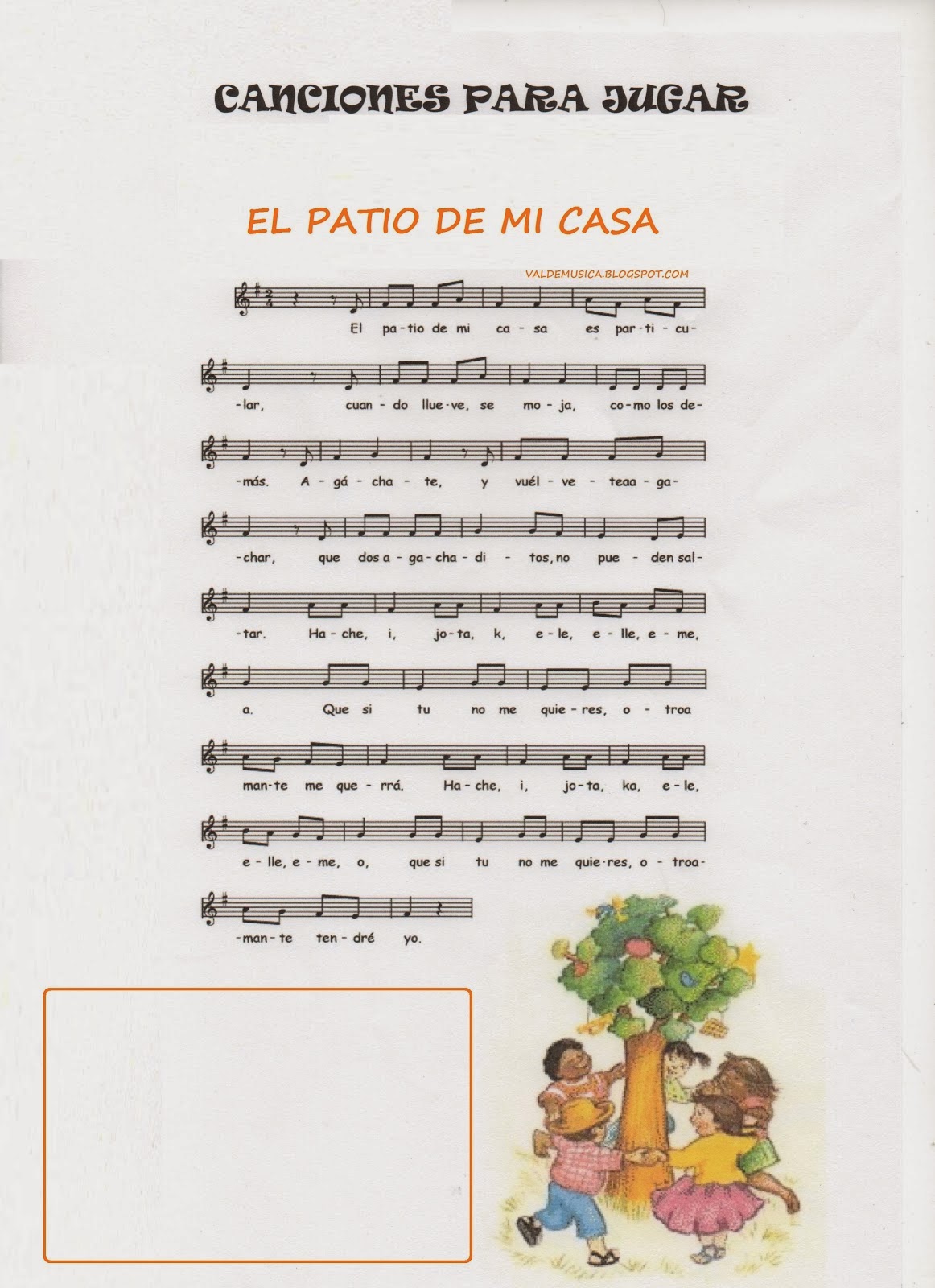 PARTITURA PARA NIÑOS DE LA CANCIÓN EL PATIO DE MI CASA FICHAS PARA NIÑOS