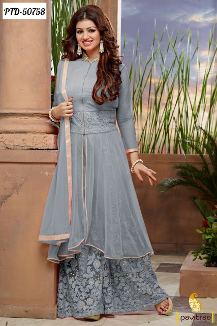 Fashionable Grey Color Georgette Bollywood Actress Ayesha Takiya Palazzo Salwar Suits Dresses Online Shopping with Discount Offer India