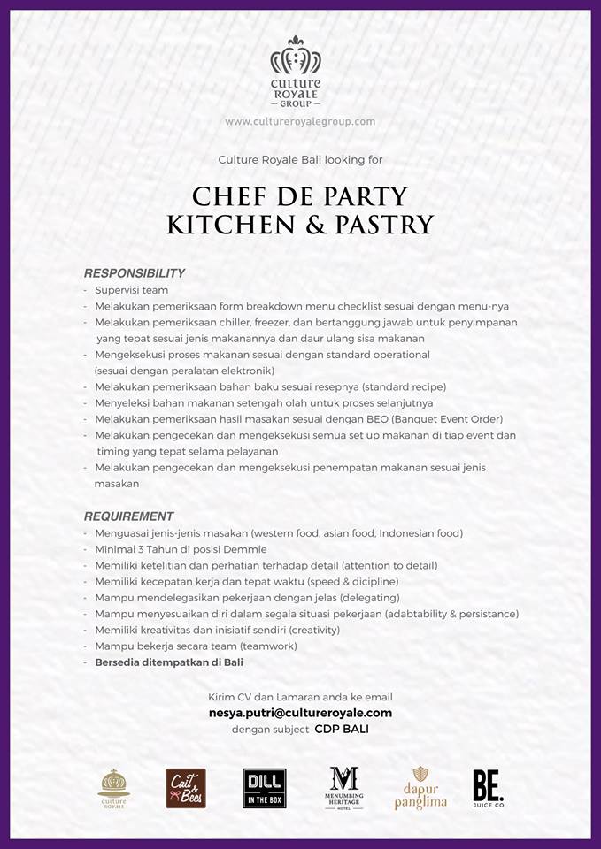 Chef De Pastry Culture Royale Hotelier Indonesia Jobs Since Its Inception Founders Alvert Buntaran Derrick And Chef Indra Sudarmodjo Have Used Their Backgrounds In World Cl Hospitality