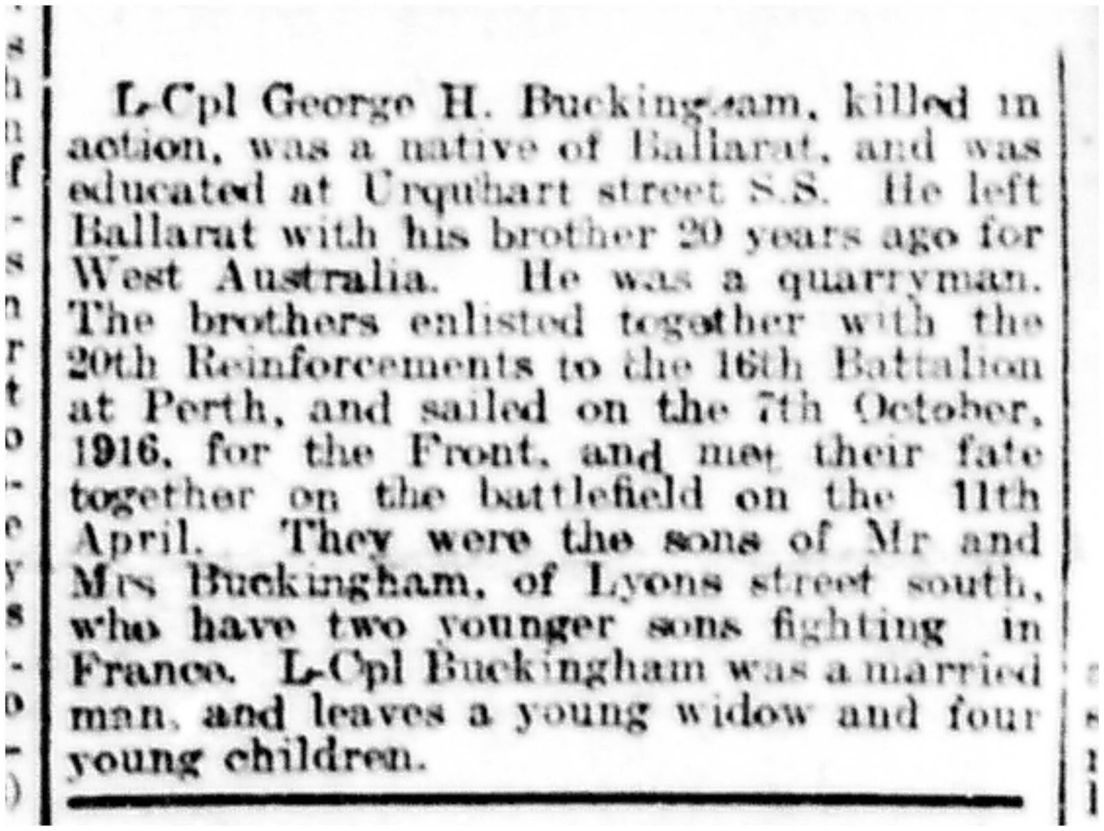 Ballarat 1914 1918 After Bullecourt the Four Sons of Mrs Buckingham