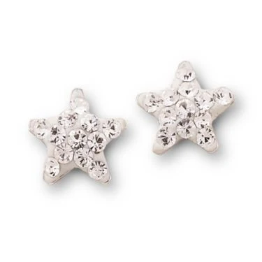 Crystal Star Stud Earrings Silver