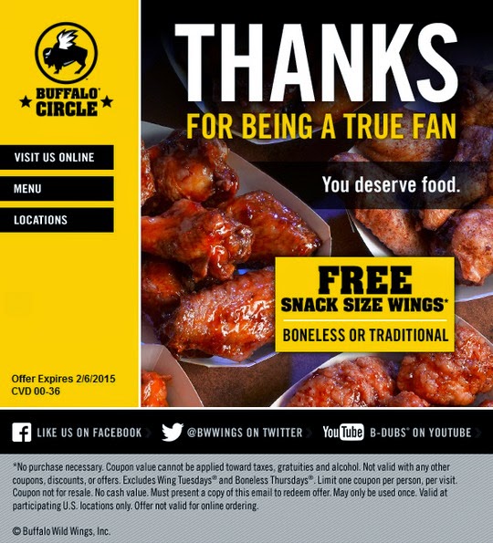 Free Snack Size Wings At Buffalo Wild