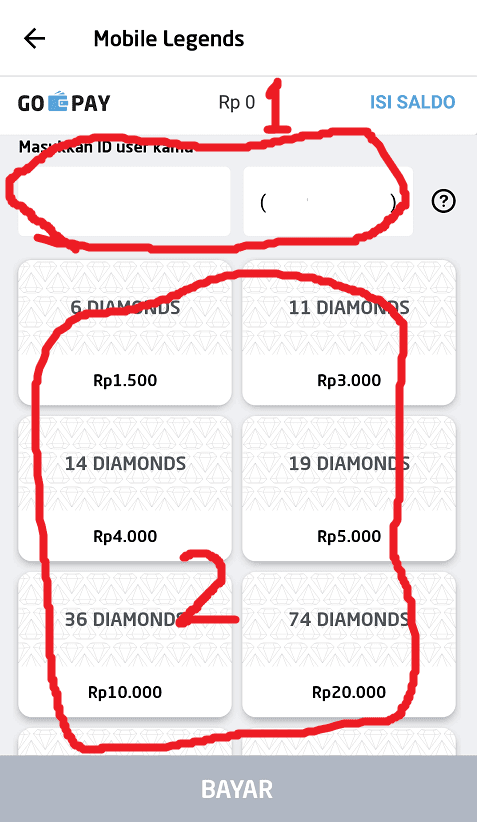 Masukkan Nomor ID Mobile Legends dan Pilih Jumlah Diamond