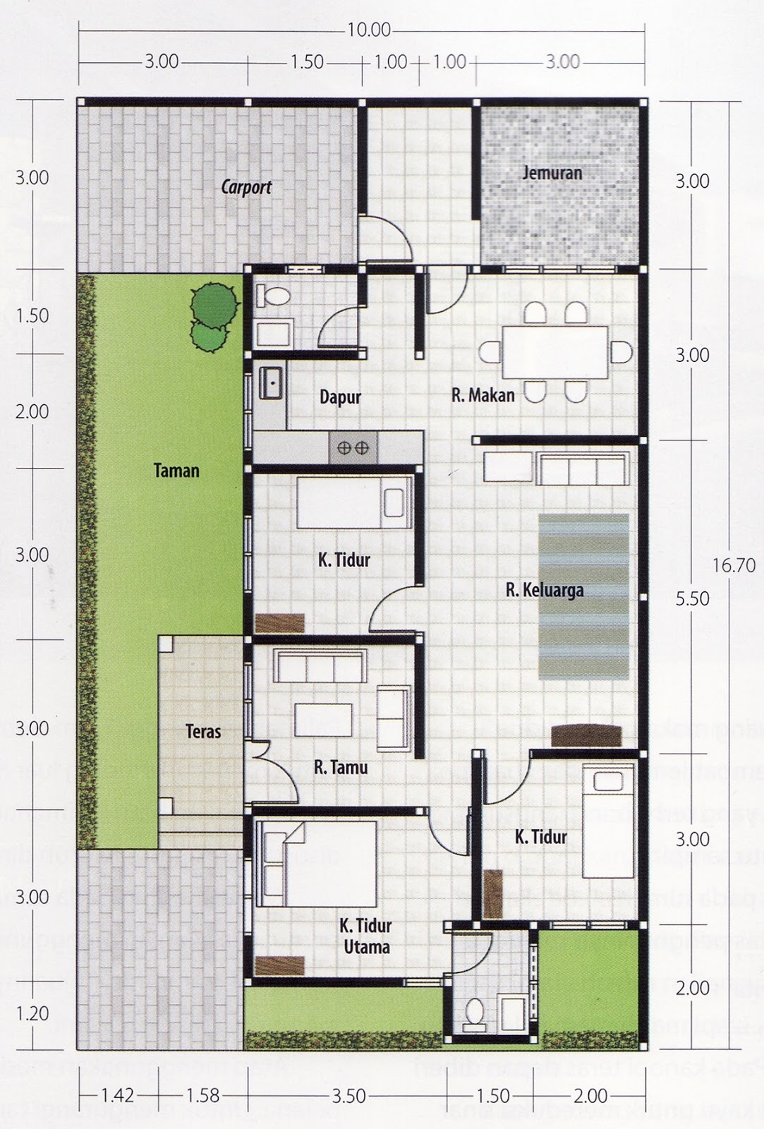 15 Denah rumah 3 kamar tidur 2 kamar mandi