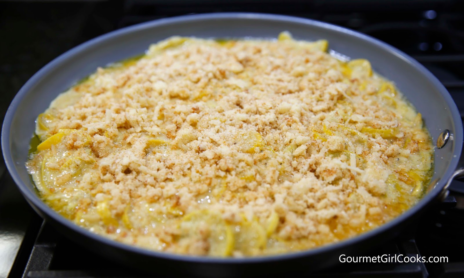 Gourmet Girl Cooks StoveTop Skillet Cheesy Squash Casserole Low Carb