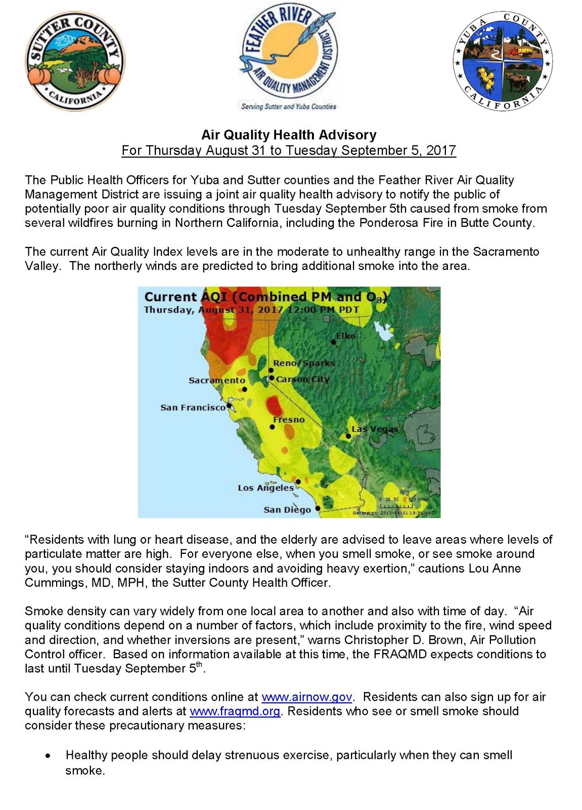 California Smoke Information Thurs. Aug 31 Tues Sept 5, 2017 Yuba
