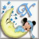 Alfabeto de Mickey Bebé durmiendo en la luna X.