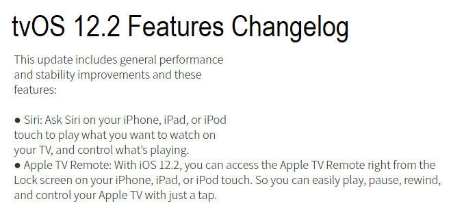 Apple tvOS 12.2 Final Features Changelog Apple tvOS 12.2 Final Features Changelog