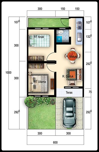 Denah dan model desain rumah minimalis type 36